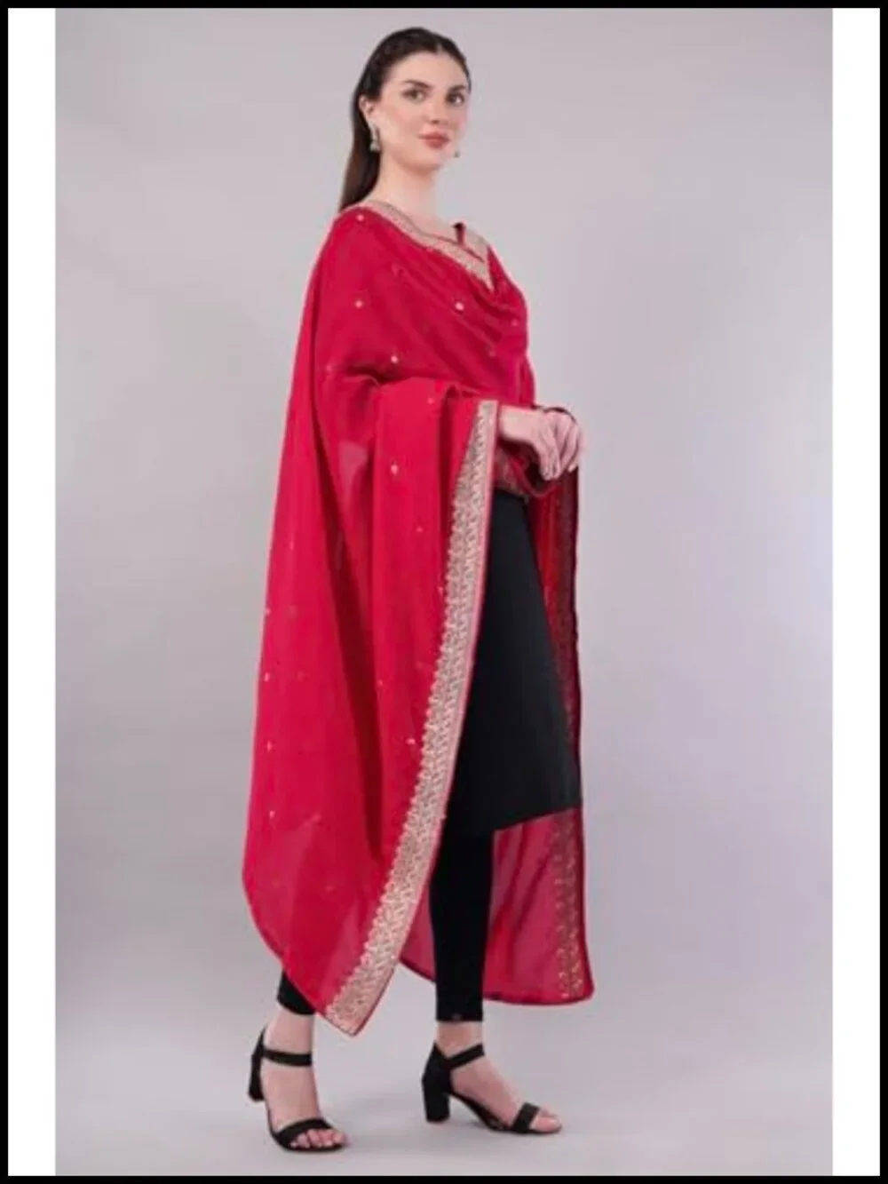 Vegan Silk Embroidered Dupatta Shawl Wrap Scarf